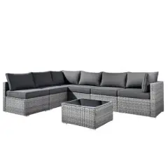 Venice 7pc Wicker Outdoor Patio Furniture Set Conversation Sofa Sectional with a Table and Cushions