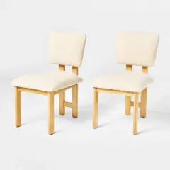 2pk Modern Upholstered Wood Dining Chair Cream - Threshold&trade; designed with Studio McGee: Lacquered Rubberwood, Polyester Upholstery