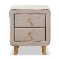 Jonesy Mid - Century Linen Upholstered 2 - Drawer Nightstand - Buff Beige - Baxton Studio