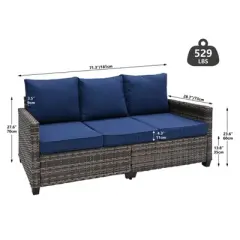 FIONECA 3-Piece Patio Furniture Set &uml;C PE Wicker Barrel-Style Sofa Set with Blue Cushions