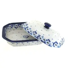 Blue Rose Polish Pottery 665 Ceramika Artystyczna Large Covered Baking Dish