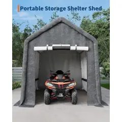 Acekool 10x10FT Outdoor Portable Storage Shed, Roll-Up Door, Heavy-Duty Waterproof PE Tarp, UV-Resistant Shelter for Garden, Tools, Motorcycles,Gray