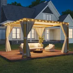 EROMMY 12 Ft. W X 12 Ft. D Louvered Pergola With Louvered Roof For Decks, Gardens And Backyards