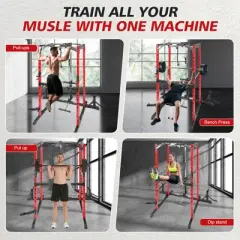 NAYSAYE Exercise Trainers Power Cage with Cable System and Attachments 1500LBS Capacity for Strength Training in Home Gym, Black, 81.1"*9.45"*5.12"