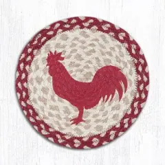 Earth Rugs Round Trivet &ndash; Red Rooster Printed Country Farm Design, 10"x10", Braided Natural Jute