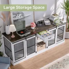 ALAULM Large Pet Crate Furniture,  Versatile Modern Design Dog Kennel, Indoor-Style Dog Cage for 2 Pets, Wooden TV Stand with Divider & Drawer Storage