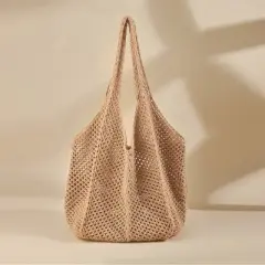 Women's Beachwear Knit Neutral Crochet Mesh Tote Bag - Cupshe