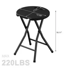 VECELO 18 in. Portable Folding Chair with Handle, Heavy Duty Round Fold Stool Chair, Foldable Stool for Indoor or Outdoor, Black/White