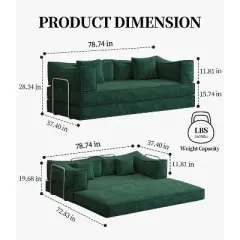 79 Inches Futon Sofa Bed, 4-in-1 Convertible Foldable Sleeper Sofa Bed Queen with Armrests, Lounge Couch