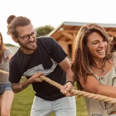 Blue Panda 50 Foot Tug of War Rope with Flag for Outdoor Games, Field Day, Summer Camp, Family Reunion, Team Building, Brown