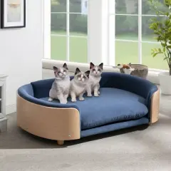 Bulldog Large Size XL Dog Beds With Removable Cover, Velvet Cushion With Solid Wood legs and Bent Wood Back-The Pop Home