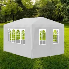 'vidaXL White Party Tent 10'x13' - UV and Water-Resistant Garden Gazebo with Steel Frame, Decorative Windows and Easy Access Zipped Door