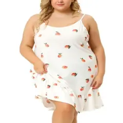 Agnes Orinda Women's Plus Size Sleeveless Fruit Ruffle Hem Nightgown