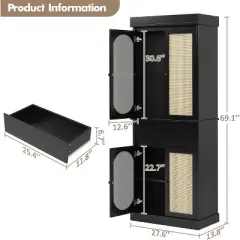 69" Tall Pantry Cabinet, Rattan Kitchen Pantry Storage Cabinet with Doors and Adjustable Shelves, for Bathroom, Dining Room, Living Room