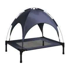 Elevated Dog Bed with Canopy - 30x24-Inch Portable Pet Bed with Non-Slip Feet - Indoor/Outdoor Dog Cot with Carrying Case by PETMAKER (Blue)
