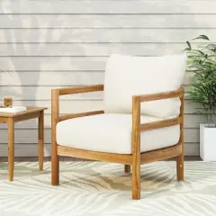 Christopher Knight Home Ellendale Outdoor Acacia Wood Club Chair with Cushions,Teak and White