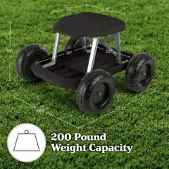 Garden Cart Rolling Stool Gardening Seat with Wheels and Tool Tray