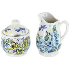 Blue Rose Polish Pottery 1583 Vena Cream & Sugar Set