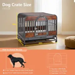 GustoWave 46'' Heavy Duty Metal Dog Crate , Dog Crates for Large Dogs with Wheels, Metal Cage, Wood Kennel Dog Crate with Removable Tray