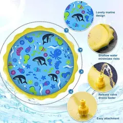 KuKu Sprinkle & Splash Play Mat Sprinkler for Kids Outdoor Water Toys for 3-12 Year Old Boys Girls Children Outdoor Party Sprinkler Toy Splash Pad