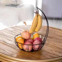 Basicwise Wire Metal Fruit Basket Holder with Banana Hanger