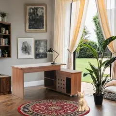 L-Shaped Office Desk Height Adjustable Executive Desk with Storage, Gaming Desk Writing Desk Work Desk, Walnut - ModernLuxe