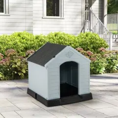 Costway Enduring Waterproof Plastic Dog House w/Sloping Roofs Indoor Outdoor Dog House Gray