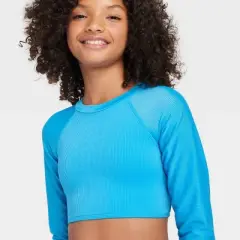 Girls' Cyber Long Sleeve Bikini Top - art class&trade; Turquoise Blue