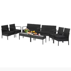 Costway 8 PCS Patio Rattan Furniture Set Cushioned Sofa Armrest Garden Black