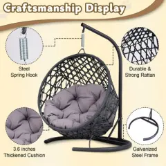 LOVSON Swinging Cat Bed with Stand and Cushion, Rattan Wicker Styled Cat Egg Chair for Cats and Small Pets, Gray