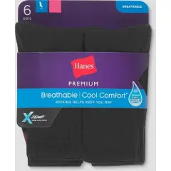 Hanes Premium Women's 6pk Cool Comfort Lightweight Crew Socks - 5-9