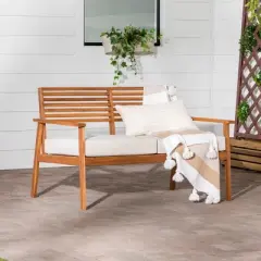 Saracina Home Mid-Century Modern Slatted Acacia Outdoor Bench
