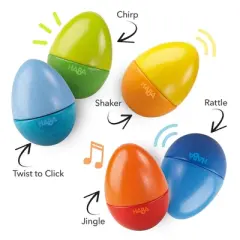 HABA Musical Eggs - 5 Wooden Toy Eggs with Acoustic Sounds  (Made in Germany)