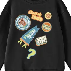Scooby Doo Random Badges Youth Black Crew Neck Sweatshirt