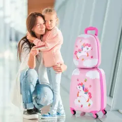 Infans 2PC Kids Carry On Luggage Set 12" Backpack and 16" Rolling Suitcase for Travel