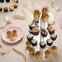 4-Tier Acrylic Cupcake Stand for 36 Cupcakes, Cupcake Tower Made with Finest Food Grade Acrylic, Cupcake Holder Designed with Glassy Stem