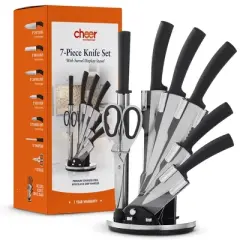 Cheer Collection 7 Piece Kitchen Knife Set with Chic Swivel Display Stand