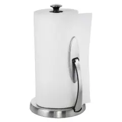 OXO Simply Tear Paper Towel Holder: Freestanding Black Kitchen Roll Holder, Stainless Steel & Rubber, 13.25" Height