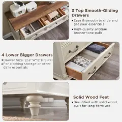 Farmhouse 7 Drawers Dresser for Bedroom with 4 Solid Wood Feet & Column Decor & Metal Slide, Storage Dressers for Bedroom
