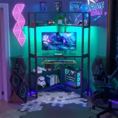 Aheaplus Corner Computer Desk with Hutch, Gaming Desk with Keyboard Tray for Home Office