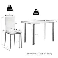 Costway 5 Piece Dining Set Table 29.6'' and 4 Chairs Glass Metal Kitchen Breakfast Furniture White