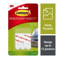 Command 24 Strips Small Sized Poster Strips Decorative Hooks White: 3M Command Adhesive Strips for Mounting, 1.75" Length