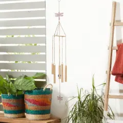 39.75" Iron Eclectic Dragonfly Windchime Gold/Orange/Blue - Olivia & May