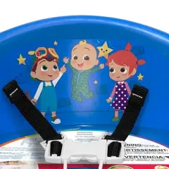 Cocomelon 15 Inch Family Secure Children's Table Chair and Floor Seat w/ 3-Point Safety Harness and 2 Fastening Straps For Mealtime and Playtime, Blue