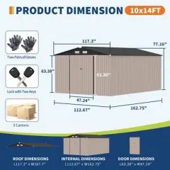 10x14 FT Commercial-Grade Metal Storage Shed - Extra Large Galvanized Steel Shelter with Lockable Doors & Air Vents