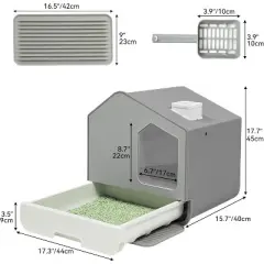 QuestaPack Extra Large Enclosed Cat Litter Box with Mat and Litter Scoop