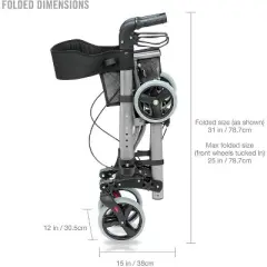 HealthSmart Walker Rollator with Seat and Backrest, Adjustable Handle Height, FSA HSA Eligible, Removable Storage Bag and a Durable Lightweight Frame