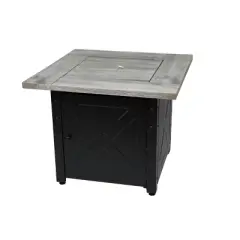 Endless Summer The Mason 30" Square LP Gas Fire Pit with Faux Wood Cement Resin Mantel Black