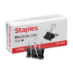 Staples Mini Metal Binder Clips Bulk Pack Black 3/5" Size with 1/4" Capacity 15338