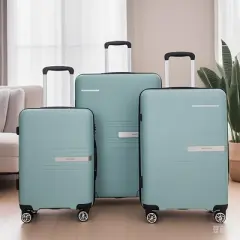 Gulches Hardshell Suitcase Double Spinner Wheels PP Luggage Sets Lightweight Durable Suitcase with TSA Lock,3-Piece Set (20/24/28) , Light Green